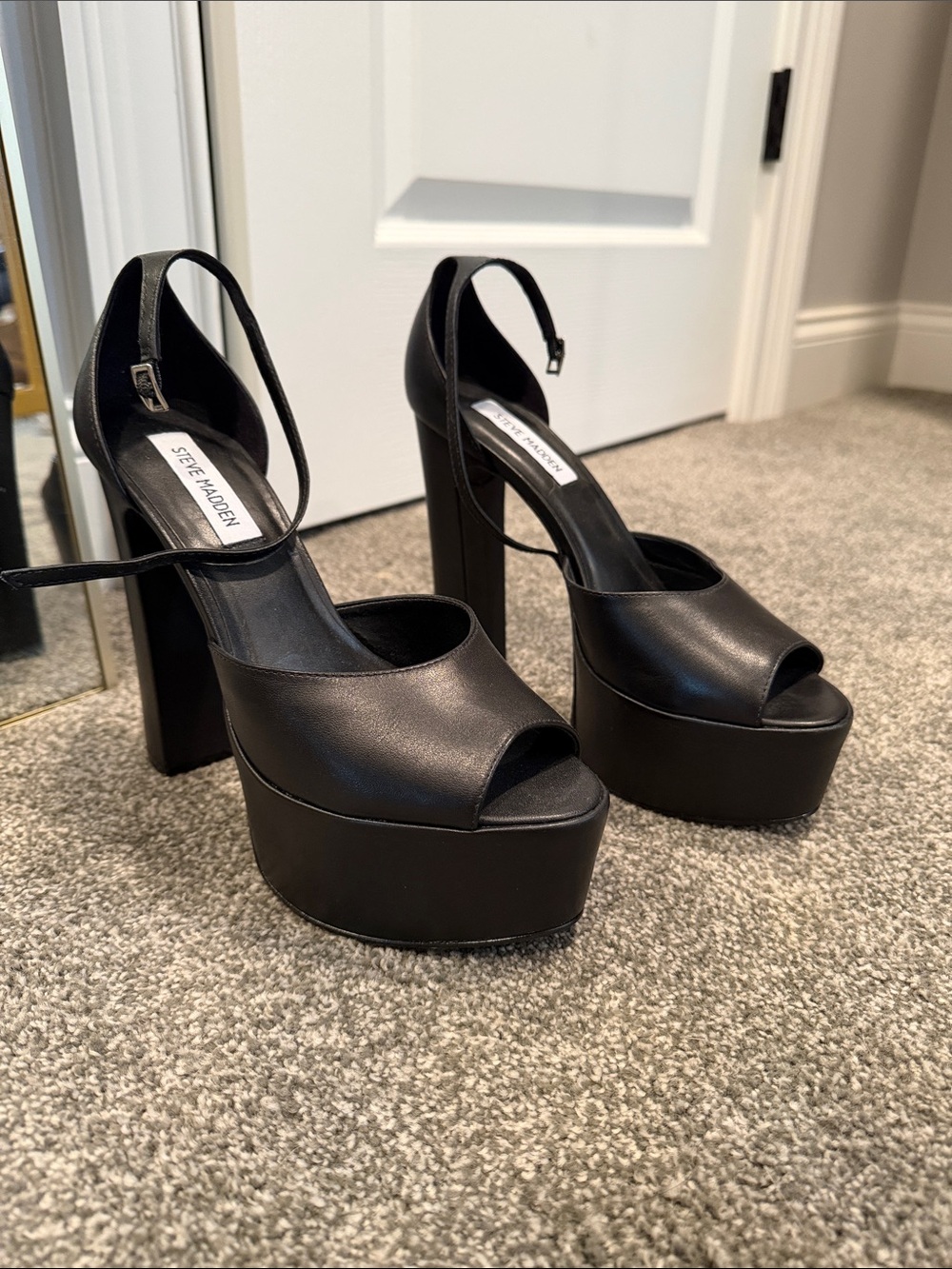 Steve Madden Black Platform Peep-Toe Ankle-Strap Heels